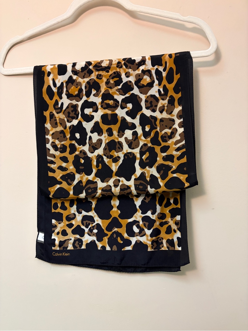Calvin Klein Leopard Print Scarf in Black and Brown